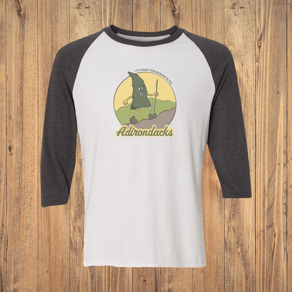 Adirondack Themed Funny Retro Cartoon Logo 3/4 Sleeve Raglan Shirt