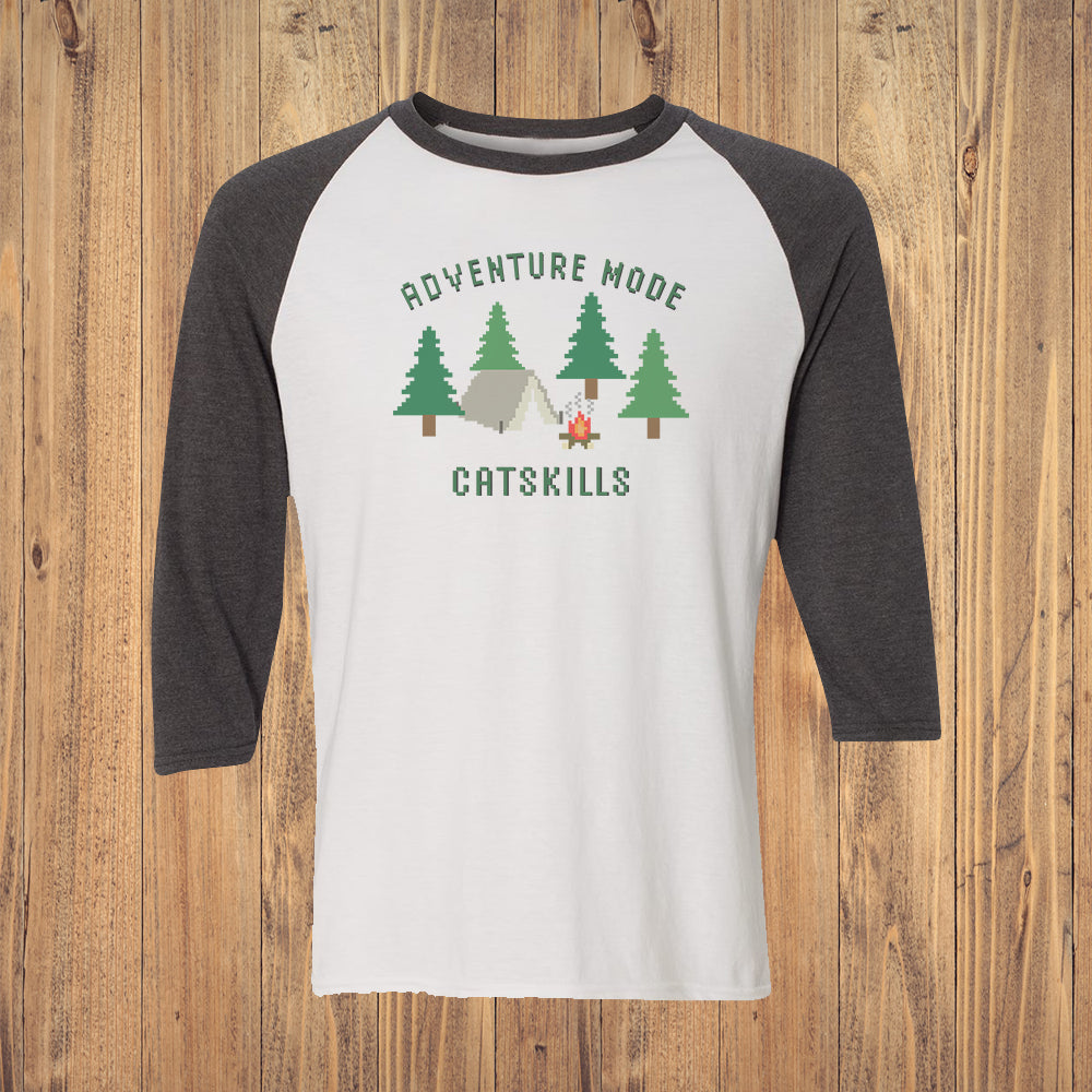 Catskills Adventure Mode Vintage Style Print 3/4 Sleeve Raglan Shirt