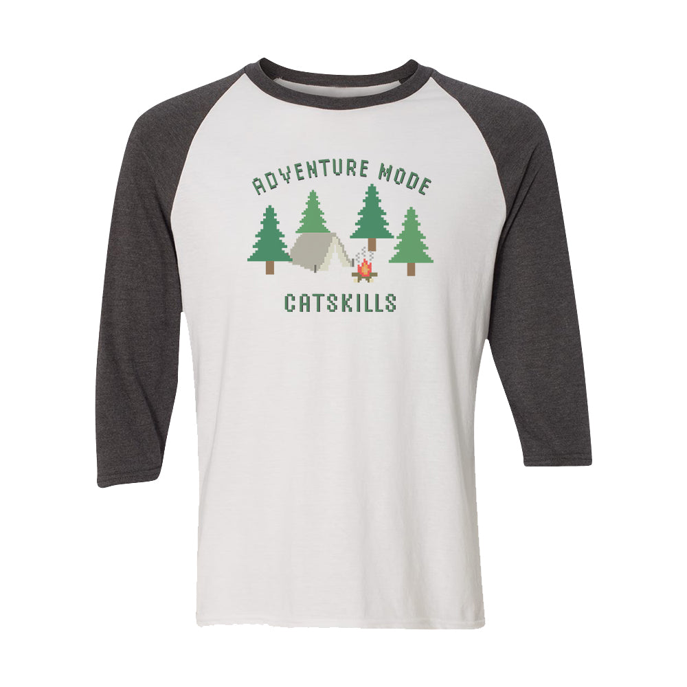 Catskills Adventure Mode Vintage Style Print 3/4 Sleeve Raglan Shirt