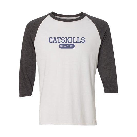 Catskills Varsity Style Faded Print Themed 3/4 Sleeve Raglan Shirt