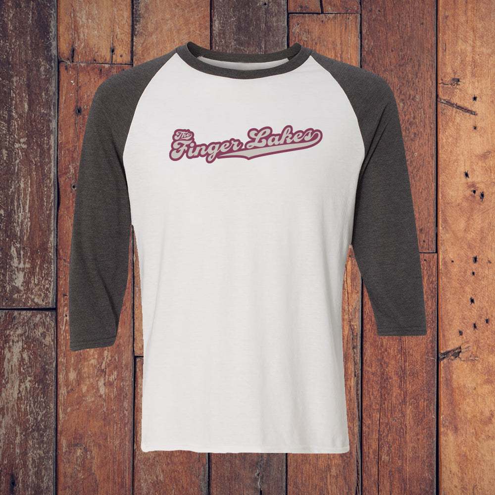 Finger Lakes Retro Script 3/4 Sleeve Raglan Shirt