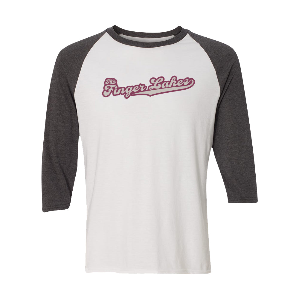 Finger Lakes Retro Script 3/4 Sleeve Raglan Shirt