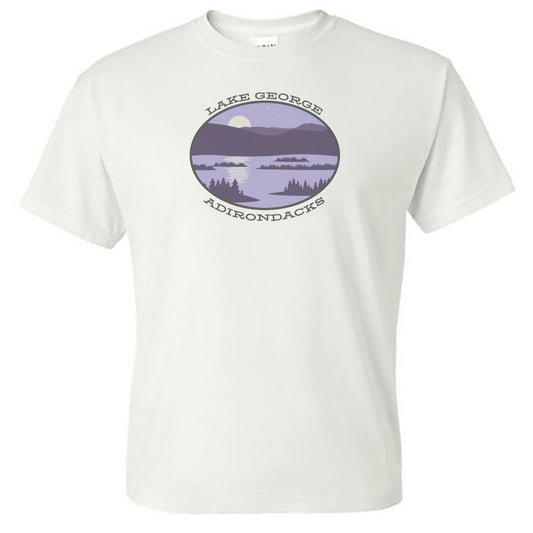 Lake George Moonlight Vintage Style Print Unisex Tee Shirt