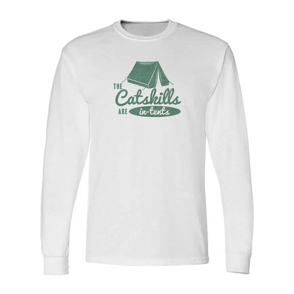 The Catskills are In-Tents Vintage Style Faded Print Long Sleeve Tee Shirt