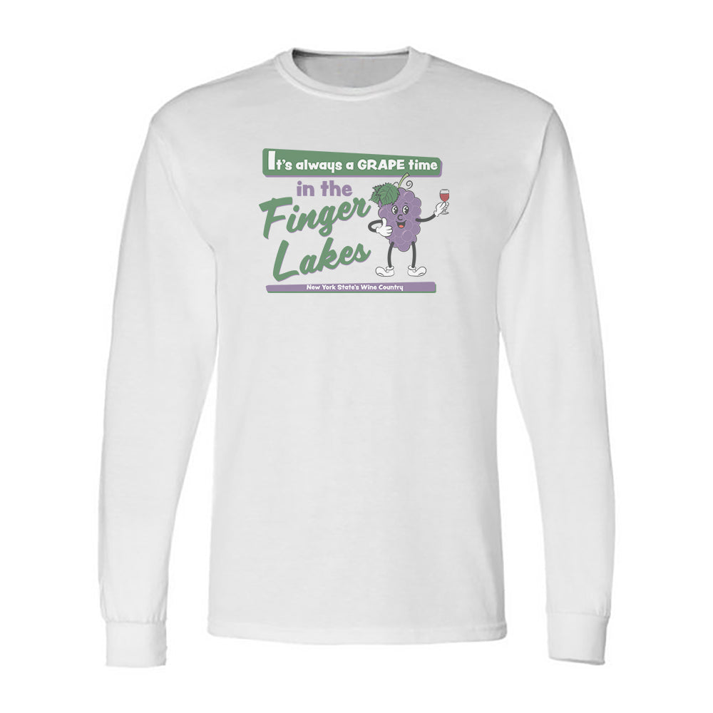 Finger Lakes Retro Fun New York Wine Themed Cartoon Vintage Design Unisex Long Sleeve T-Shirt