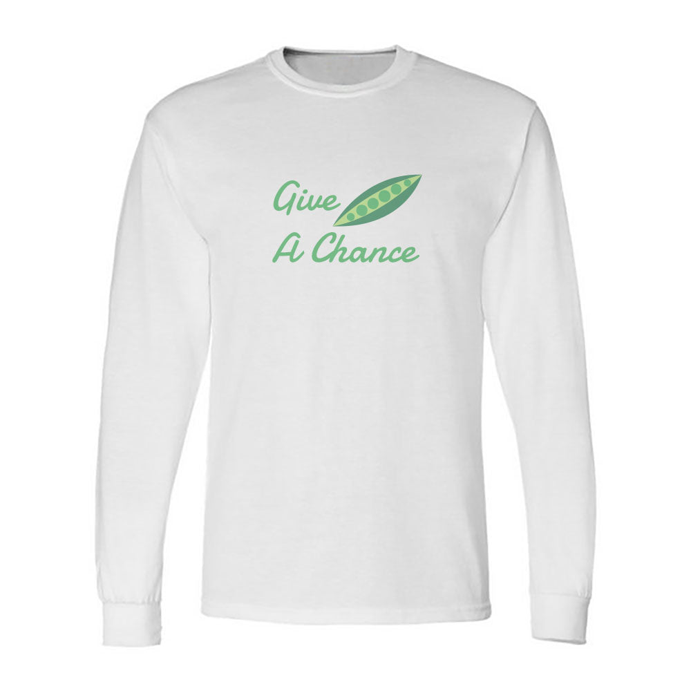 Give Peas A Chance Gardening Themed Vintage Faded Print Long Sleeve Tee Shirt