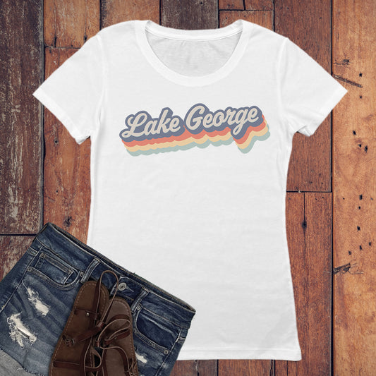 Lake George Retro Adirondacks Script Vintage Style Faded Women's Tee Shirt