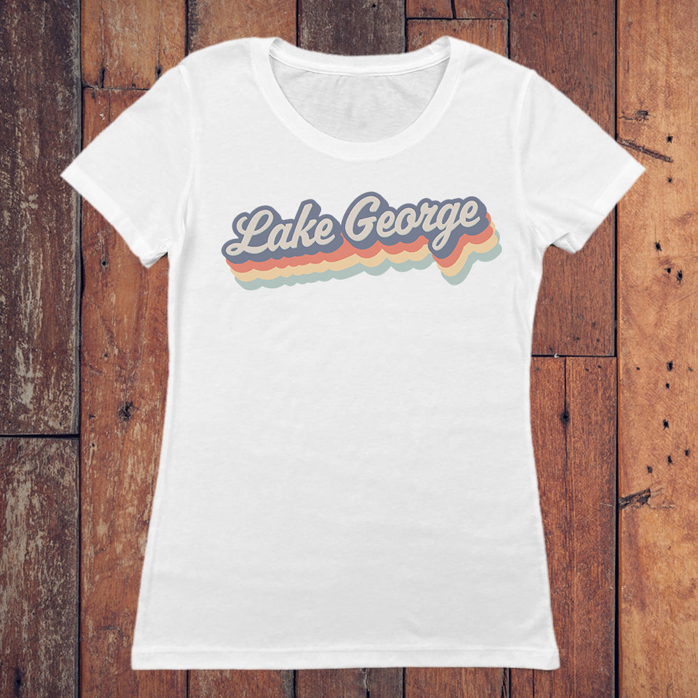 Lake George Retro Adirondacks Script Vintage Style Faded Women's Tee Shirt