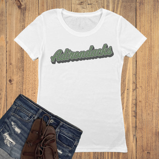 Adirondacks Retro Script Vintage Style Faded Women's Tee Shirt