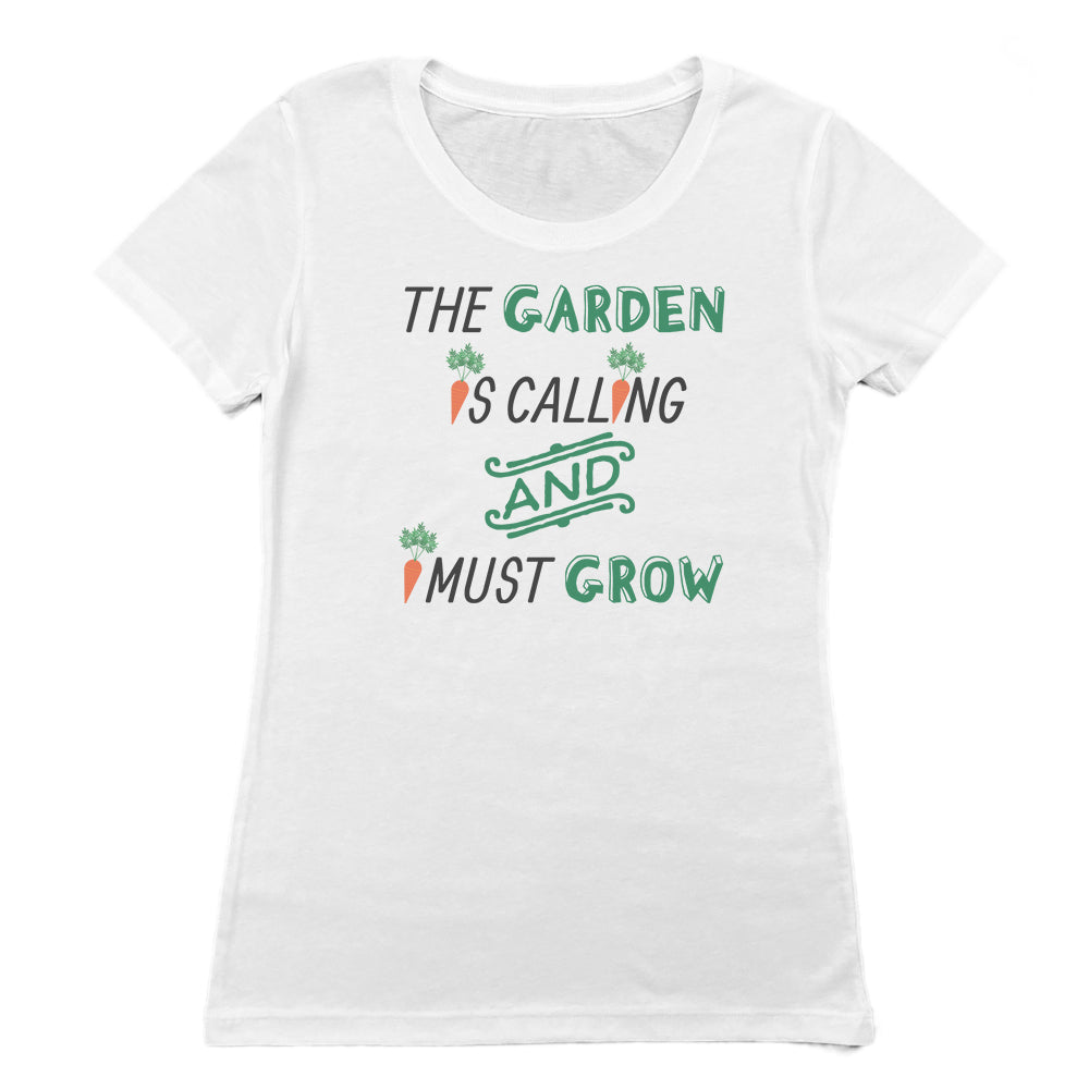 The Garden Is Calling Gardening Themed Vintage Style Print Women's Tee Shirt