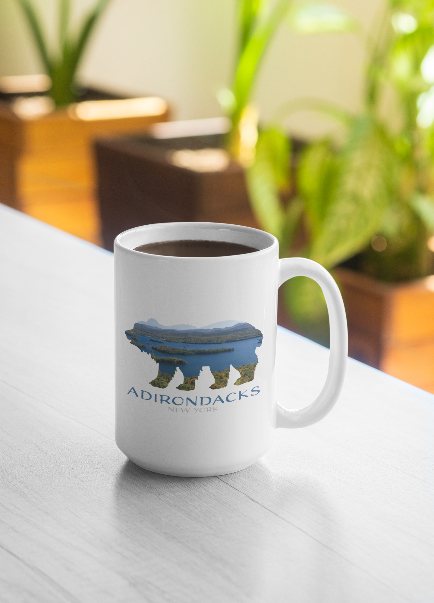 15 oz. Adirondack Lake Photo Bear Silhouette Ceramic Mug